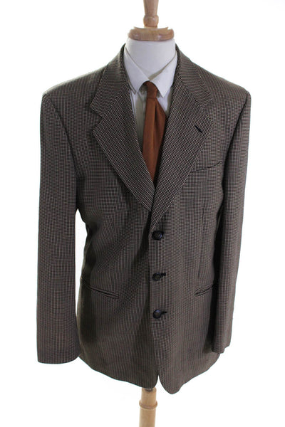 Zanetti Men's Wool Plaid Three Button Lined Blazer Jacket Brown Size 54