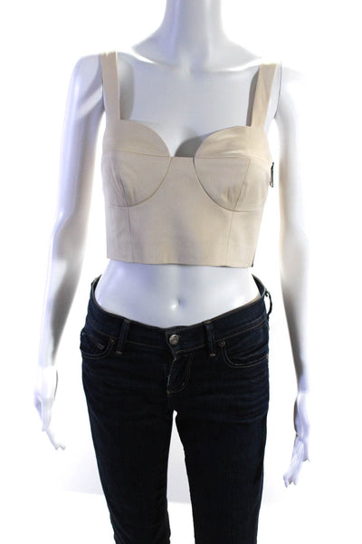 Toccin Womens Satin Strappy Zippered Side Wireless Corset Crop Top Beige Size 4
