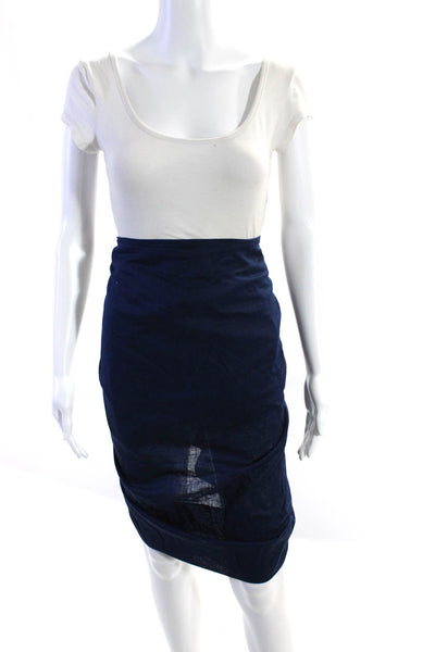 Toccin Womens Ruched Side Asymmetrical Knee Length Slim Skirt Dark Blue Size 4