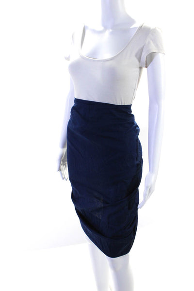 Toccin Womens Ruched Side Asymmetrical Knee Length Slim Skirt Dark Blue Size 4