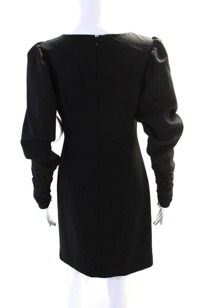 LDT Womens Round Neck Pleated Zippered Long Sleeved Pencil Dress Black Size 4
