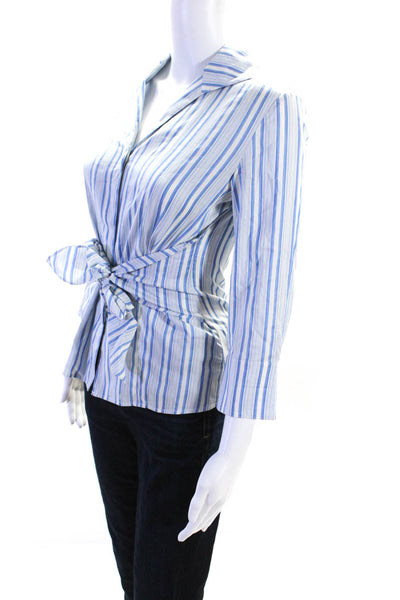 Lafayette 148 New York Women's Collar 3/4 Sleeves Button Down Shirt Stripe Size