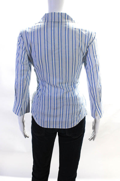 Lafayette 148 New York Women's Collar 3/4 Sleeves Button Down Shirt Stripe Size