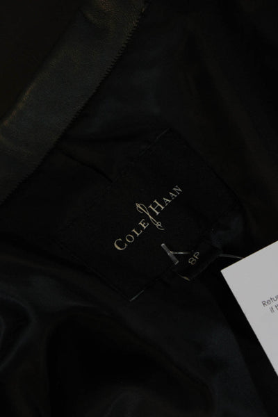 Cole Haan Women's Full Zip Long Sleeves Pockets Vegan Leather Black Size 8