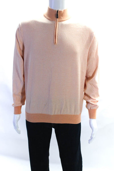 Jos A Bank Men's Long Sleeve 1/4 Zip Knit Cotton Pullover Sweater Orange Size M