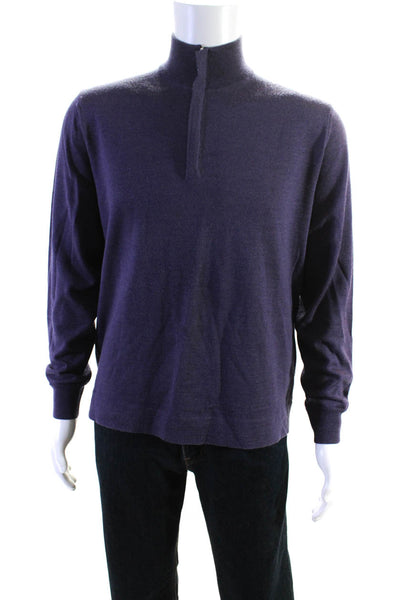 Neiman Marcus Men's Wool Blend 1/4 Zip Pullover Sweater Purple Size M