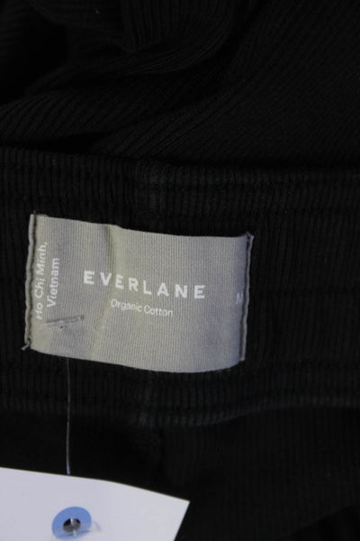 Everlane Womens Cotton Ribbed Elastic Waist Band Wide Leg Pants Black Size M