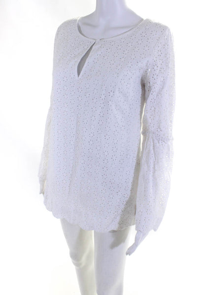 Lily Pulitzer Women's Cotton Eyelet Lace Long Sleeve Shift Dress White Size M