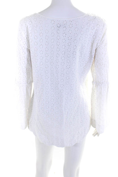 Lily Pulitzer Women's Cotton Eyelet Lace Long Sleeve Shift Dress White Size M