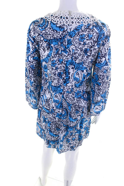 Lily Pulitzer Women's Cotton Long Sleeve Abstract Print Shift Dress Blue Size M