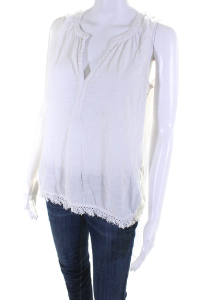 Lily Pulitzer Women's Sleeveless Tassel Trim V-Neck Blouse White Size M