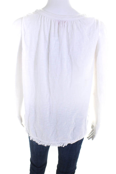 Lily Pulitzer Women's Sleeveless Tassel Trim V-Neck Blouse White Size M