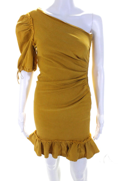 SIMKHAI Womens Yellow One Shoulder Asymmetric Denim Dress Size 6 12631139