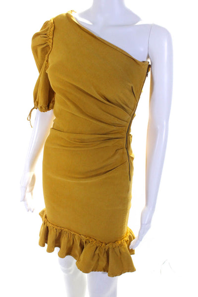 SIMKHAI Womens Yellow One Shoulder Asymmetric Denim Dress Size 6 12631139