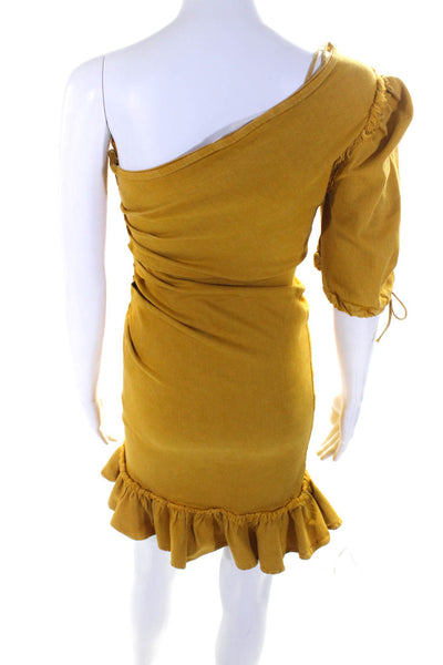 SIMKHAI Womens Yellow One Shoulder Asymmetric Denim Dress Size 6 12631139