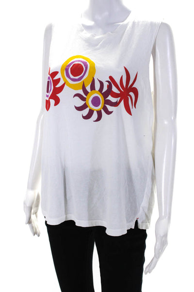 Xirena Women's Printed Sleeveless Crewneck T-Shirt White Size L