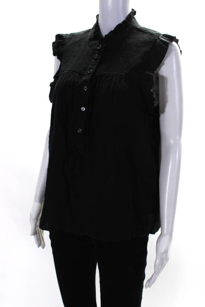 J Crew Women's Cotton Button Up Sleeveless Ruffle Blouse Black Size M