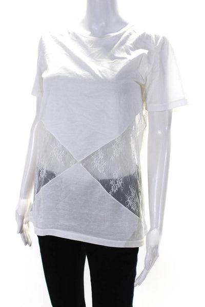 Nina Ricci Womens Short Sleeve Lace Trim Scoop Neck Tee Shirts White Size Medium