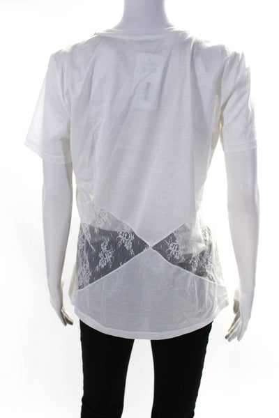 Nina Ricci Womens Short Sleeve Lace Trim Scoop Neck Tee Shirts White Size Medium