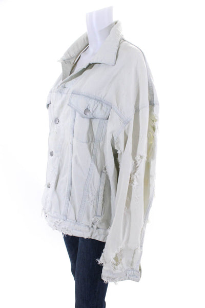 A. Womens Distressed Denim Rocky Denim Button Up Jacket Ice Blue Size XS