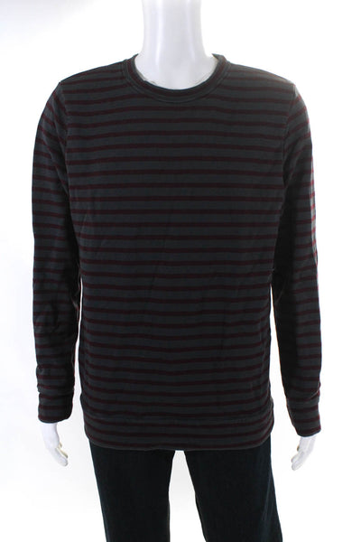 ALC Mens Cotton Striped Knit Crew Neck Long Pullover Sweater Red Gray Size L