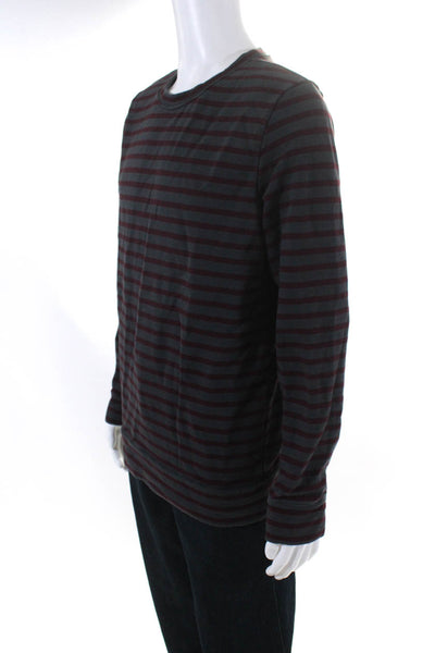 ALC Mens Cotton Striped Knit Crew Neck Long Pullover Sweater Red Gray Size L