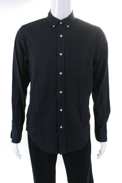 Club Monaco Mens Cotton Spotted Collared Button Up Casual Shirt Navy Size M