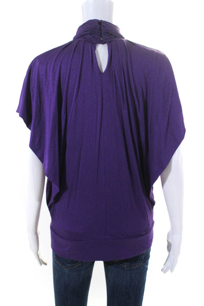 Escada Womens Short Sleeves Pleated Turtleneck Sweater Purple Size EUR 36