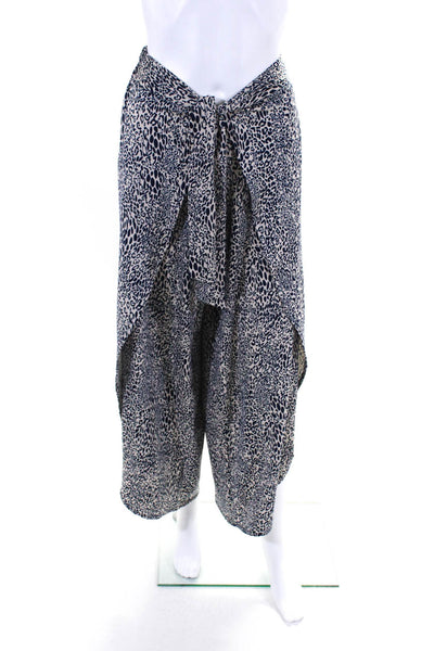 La Mer Beige Luxe Womens Animal Print Wide Leg Pants Navy Blue Size Extra Small