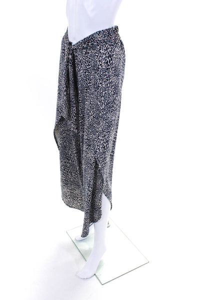 La Mer Beige Luxe Womens Animal Print Wide Leg Pants Navy Blue Size Extra Small