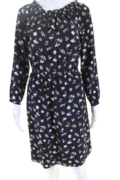 Rebecca Taylor Womens Silk Floral Print Long Sleeves Dress Black Size 0