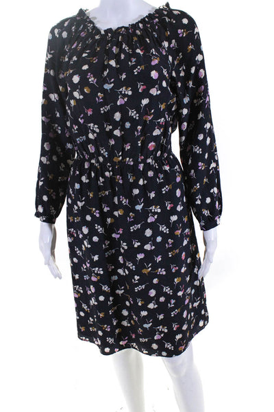 Rebecca Taylor Womens Silk Floral Print Long Sleeves Dress Black Size 0