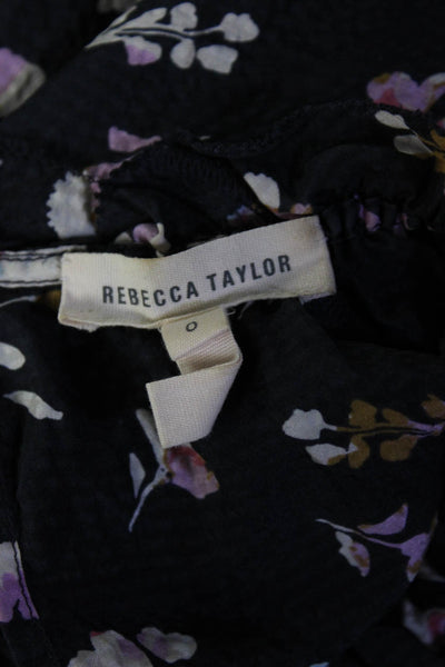 Rebecca Taylor Womens Silk Floral Print Long Sleeves Dress Black Size 0