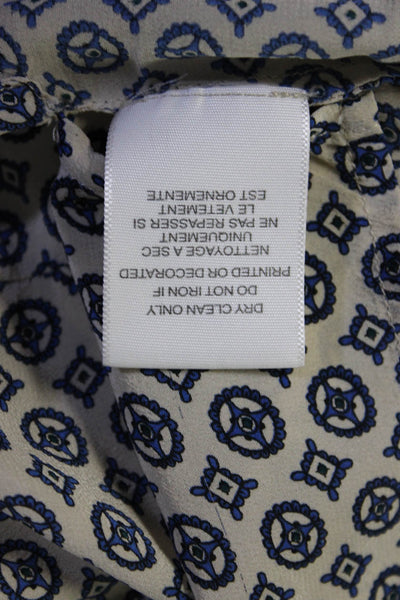Joie Womens Silk Chiffon Abstract Print Long Sleeve Blouse Ivory Blue Size XS