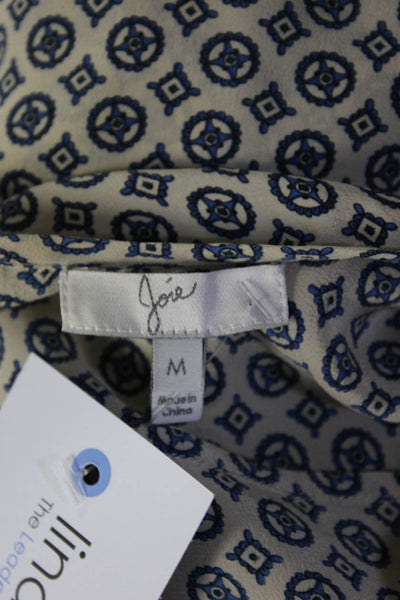 Joie Womens Silk Chiffon Abstract Print Long Sleeve Blouse Ivory Blue Size XS