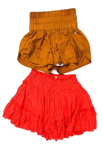 Free People FP Movement Womens Short Orange Ruffle Tiered Skirt Size XS S lot 2