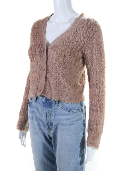 Jonathan Simkhai Womens Fuzzy Knit Button Up Cardigan Sweater Pink Size XS