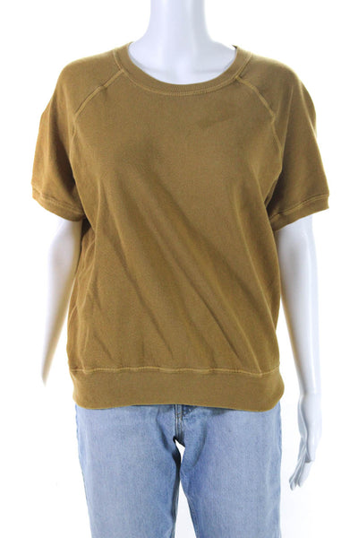 The Great Womens Cotton Terry Crew Neck Short Sleeve Top Mustard Size 1 S