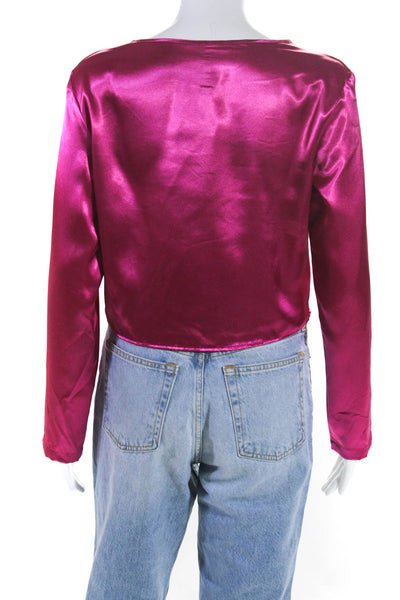 Staud Womens Long Sleeve V Neck Cropped Satin Shirt Pink Size Small