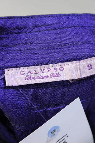 Calypso Womens Silk Scoop Neck Short Sleeve Zip Up Dress Purple Size S