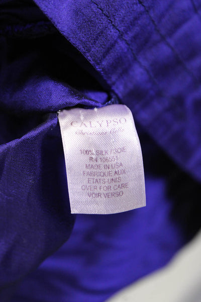 Calypso Womens Silk Scoop Neck Short Sleeve Zip Up Dress Purple Size S