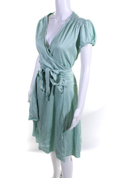 Calypso Christiane Celle Womens Silk V-Neck Short Sleeve Wrap Dress Mint Size S