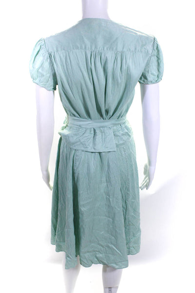 Calypso Christiane Celle Womens Silk V-Neck Short Sleeve Wrap Dress Mint Size S