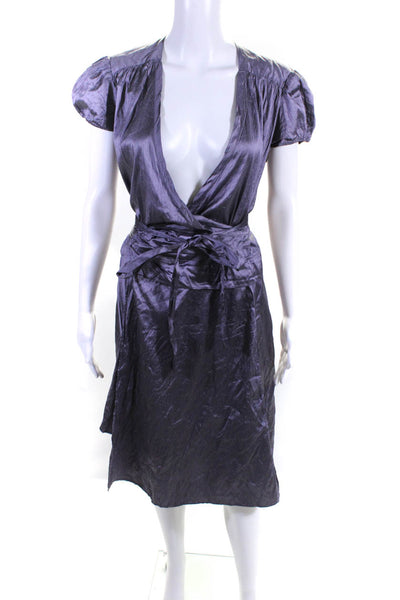 Calypso Christiane Celle Womens Silk Short Sleeve Wrap Dress Purple Size S