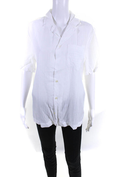 Frescobol Carioca Mens Button Front Collared Short Sleeve Shirt White Medium