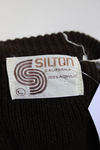 Silton Mens Pullover Crew Neck Striped Sweatshirt Dark Brown Size Large
