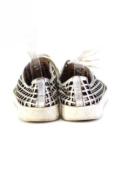 Loeffler Randall Womens Perforated Leather Low Top Sneakers Silver Size 8.5