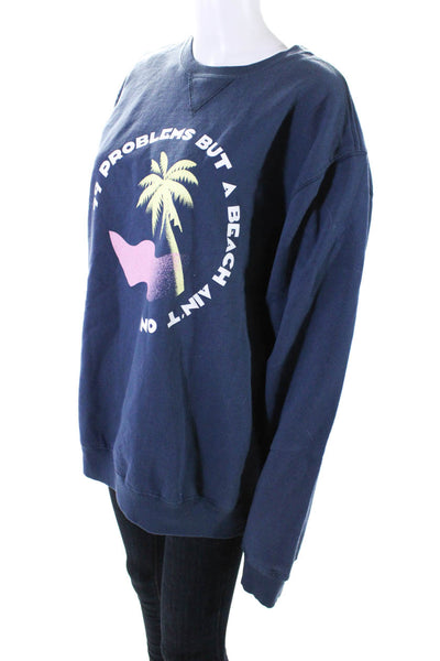 Paradised Women's Spray Palm Crewneck Sweatshirt Blue Size L