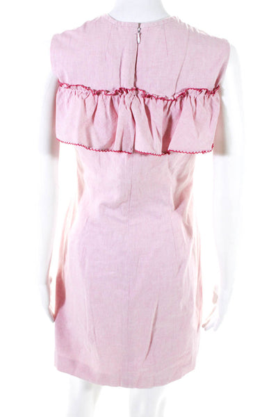 Shannon Mclean Womens Ruffle Detail Round Neck Sleeveless Dress Pink Size S