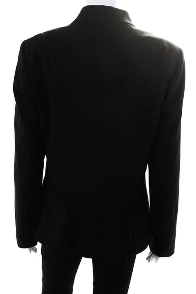 Oscar de la Renta Womens Black Floral Embroidered Crew Neck Blazer Size 36